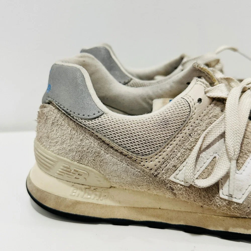 New Balance 574 Mens 8 Beige Hairy Suede Mesh Low Top Sneakers U574RZ2 - Picture 8 of 13